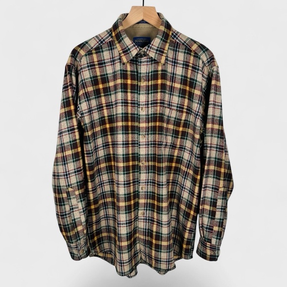 Pendleton Lodge Shirt Mens Large Brown Tartan Flannel 100% Wool Long Sleeves - Picture 11 of 13